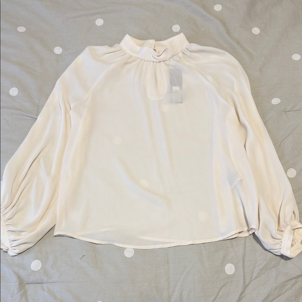 Banana Republic Cream High-Neck Long Sleeve Blouse